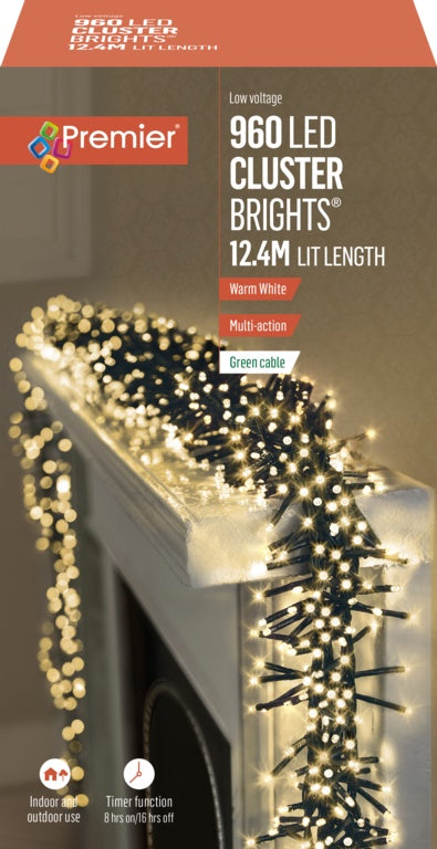 Premier 960 LED Multi Action Cluster Brights With Timer - Warm White/Green Cable