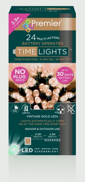 Premier 24 LED Multi Action Battery Operated TIMELIGHTS™ - Vintage Gold