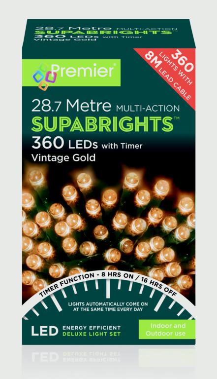 Premier 360 LED Multi Action Supabrights With Timer - Vintage Gold/Green Cable