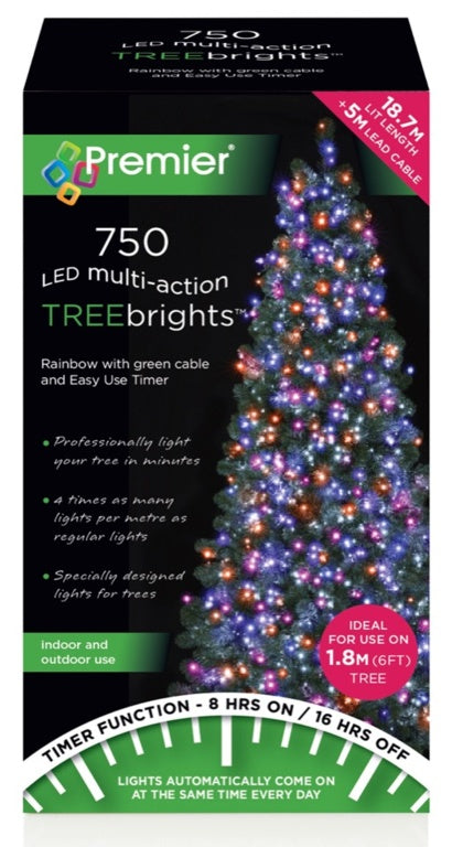 Premier 750 LED Multi Action Treebrights With Timer - Rainbow /Green Cable