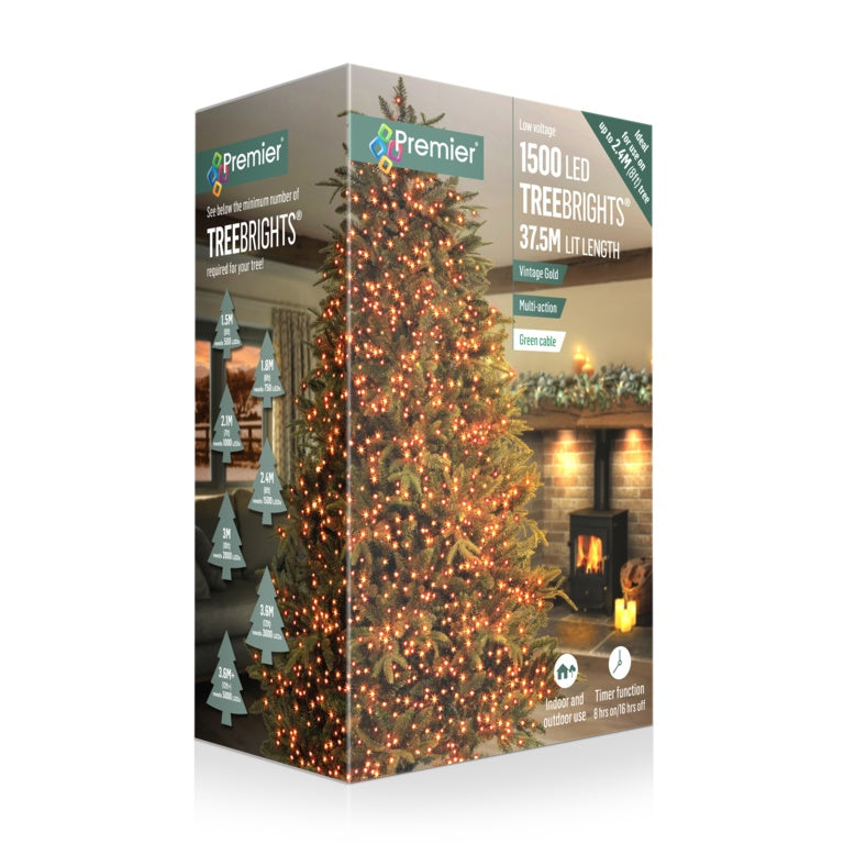 Premier 1500 LED Multi Action Treebrights With Timer - Vintage Gold/Green Cable