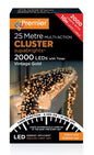 Premier 2000 LED Multi Action Supabrights Cluster Lights With Timer - Vintage Gold/Green Cable