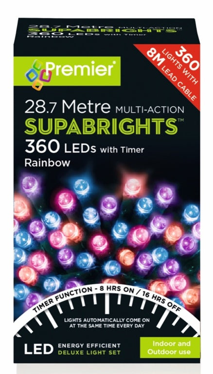 Premier 360 LED Multi Action Supabrights With Timer - Rainbow/Green Cable