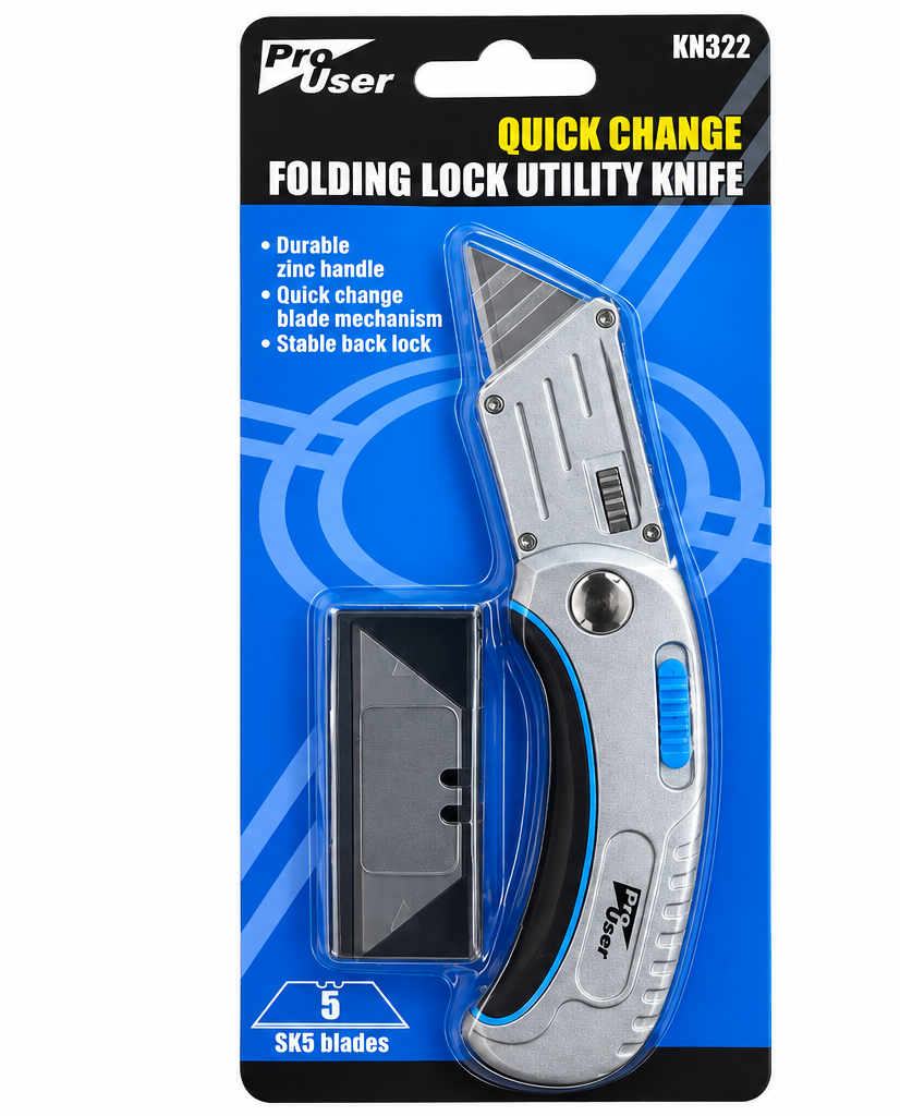 Quick Change Folding Lock Utility Knife + 5 SK5 Blades
