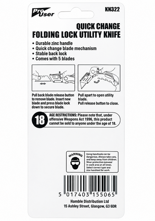 Quick Change Folding Lock Utility Knife + 5 SK5 Blades