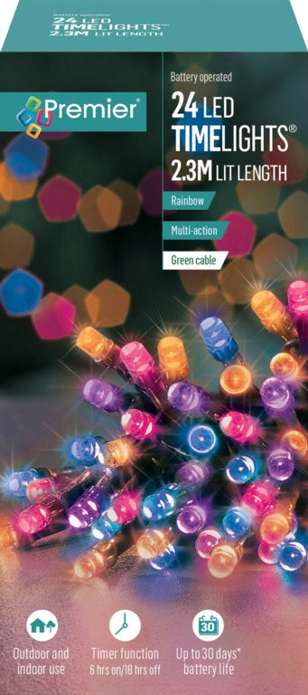 Premier 24 LED Multi Action Battery Operated TIMELIGHTS™ - Rainbow