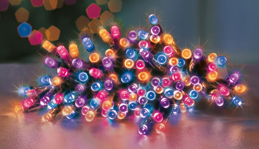 Premier 100 LED Multi Action Battery Operated TIMELIGHTS™ - Rainbow/Green Cable