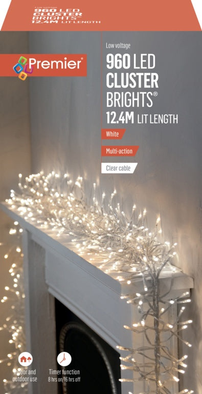 Premier 960 LED Multi Action Cluster Brights With Timer - White/Clear Cable