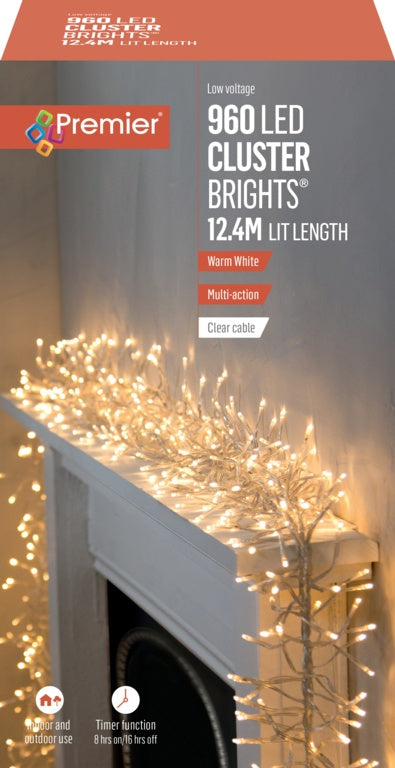 Premier 960 LED Multi Action Cluster Brights With Timer - Warm White/Clear