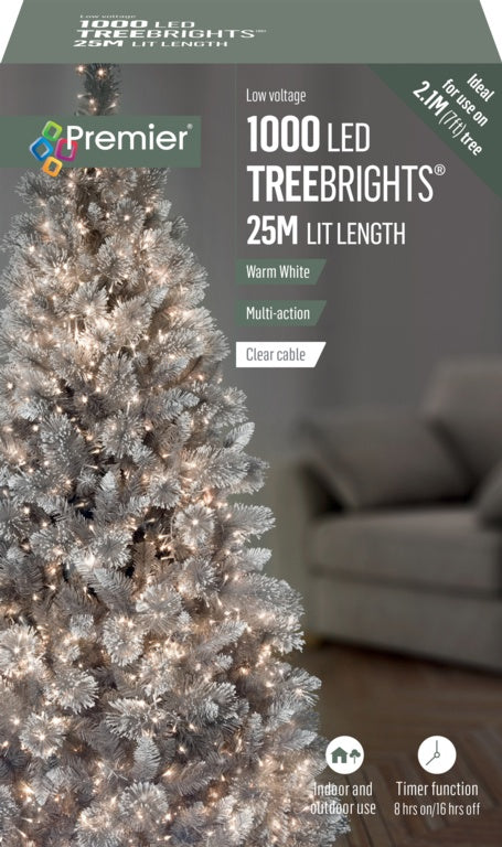 Premier 1000 LED Multi Action Treebrights With Timer - Warm White/Clear Cable