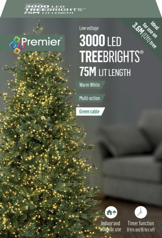 Premier 3000 LED Multi Action Treebrights With Timer - White/Green Cable