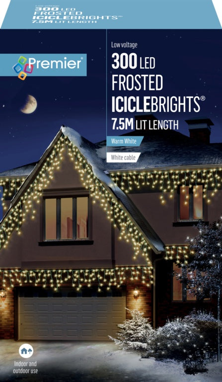 Premier 300 LED Multi Action Frosted Cap Icicles - Warm White