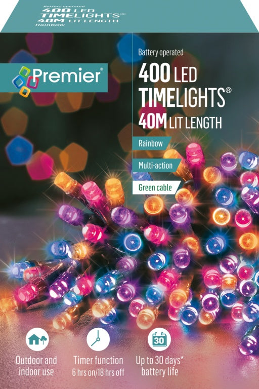 Premier 400 LED Multi Action Battery Operated TIMELIGHTS™ - Rainbow/Green