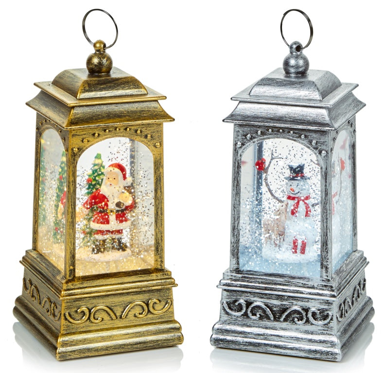 Premier Glitter Spinner Lantern Santa Snowman - 21cm