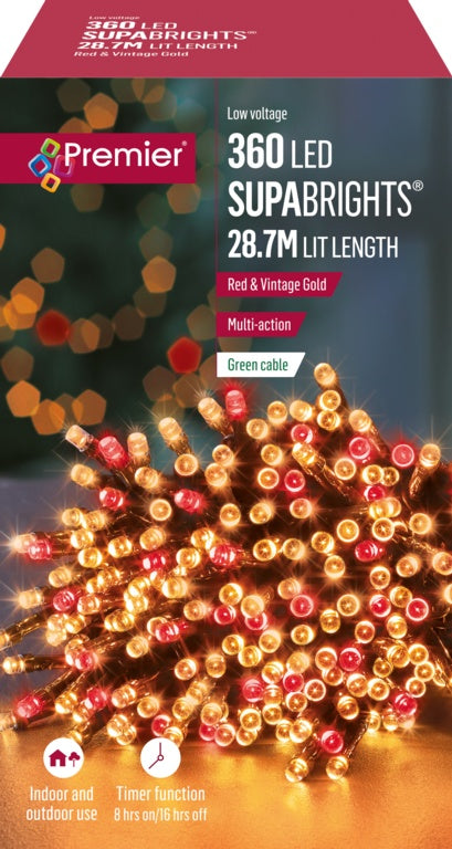 Premier 360 LED Multi Action Supabrights With Timer - Red/Vintage Gold/Green Cable