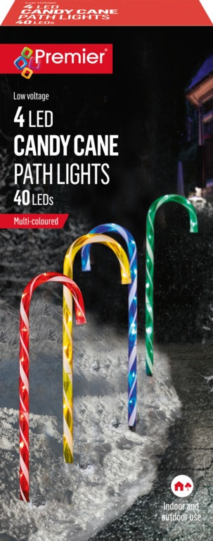 Premier Candy Cane Path Light Multi Pk4 - 62cm