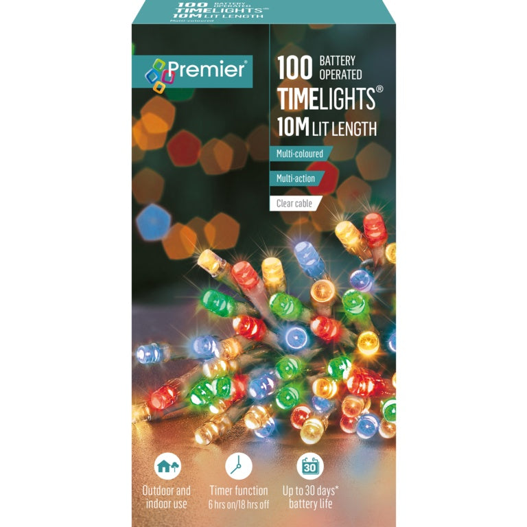 Premier 100 LED Multi Action Battery Operated TIMELIGHTS™ - Multi/Clear Cable