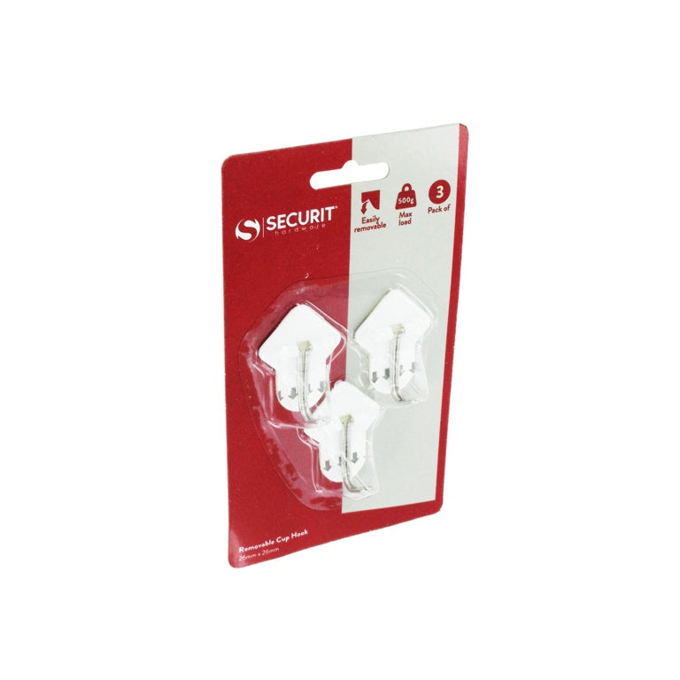 Securit Removable Cup Hooks - 25 x 25mm Pack 3