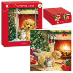 Ig Design square Christmas cards with kittens and puppies, pack of 10