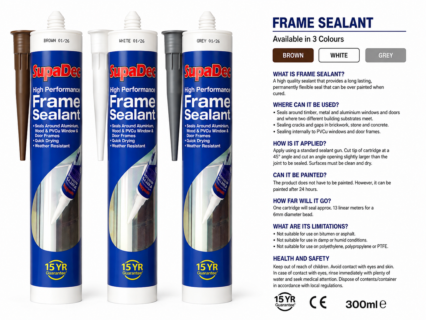 SupaDec Frame Sealant White, Brown & Grey 310ml