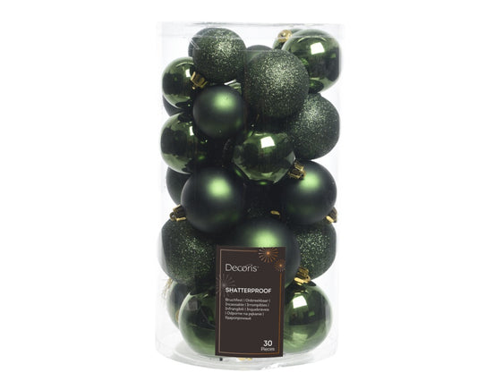 Kaemingk 6cm Shatterproof Bauble – Pine Green Finish 6cm (Pack of 30)