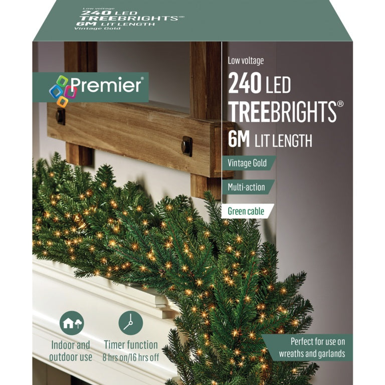 Premier 240 LED Multi Action Treebrights With Timer - Vintage Gold/Green Cable