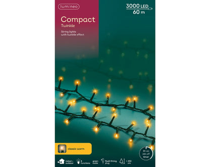 Kaemingk Lumineo Compact Twinkle LED Lights – Classic Warm & Cool White, 3000 LEDs, 60m, 2 Colours