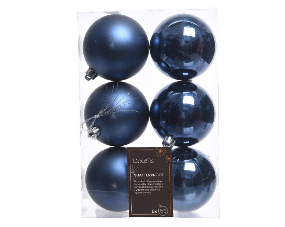 Kaemingk Shatterproof Baubles 8cm Box 6 - Night Blue