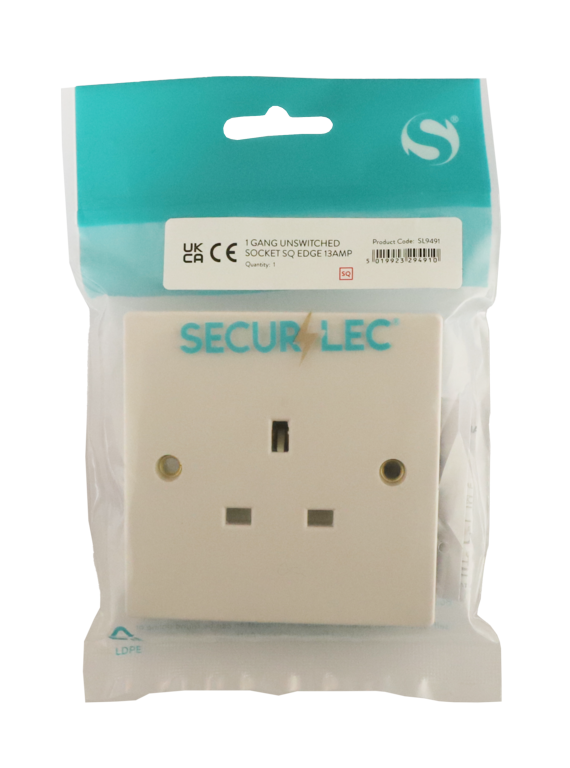 Securlec 1 Gang Unswitched Socket 13A – Square Edge 86 x 86mm