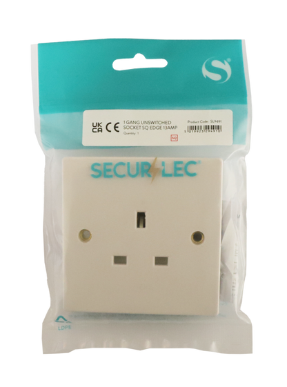 Securlec 1 Gang Unswitched Socket 13A – Square Edge 86 x 86mm