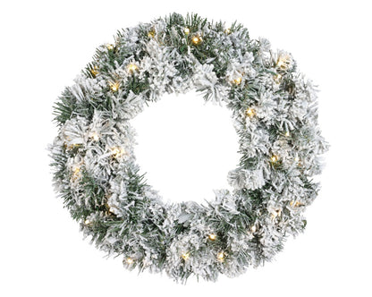 Kaemingk Imperial Snowy Green Wreath – 50cm Pre-Lit with Warm White LEDs