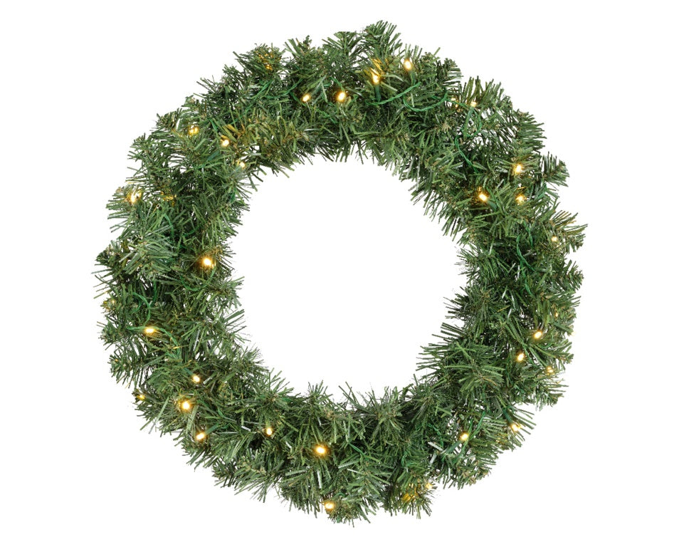 Kaemingk Imperial Green Wreath – 50cm Pre-Lit with Warm White LEDs