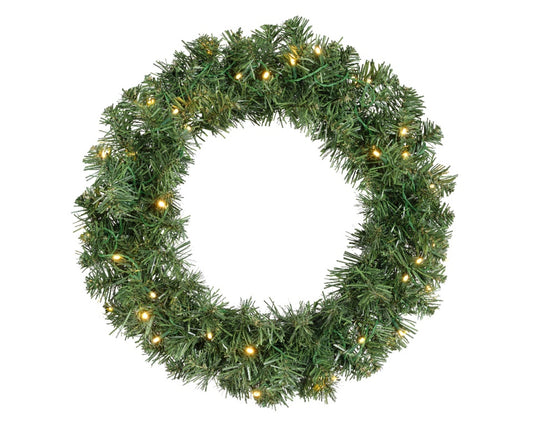 Kaemingk Imperial Green Wreath – 50cm Pre-Lit with Warm White LEDs