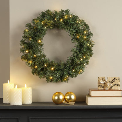 Kaemingk Imperial Green Wreath – 50cm Pre-Lit with Warm White LEDs