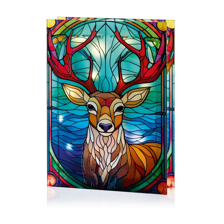 Premier Battery Operated Lit Glass Stag Table Top 50 LED Warm White - 21x28