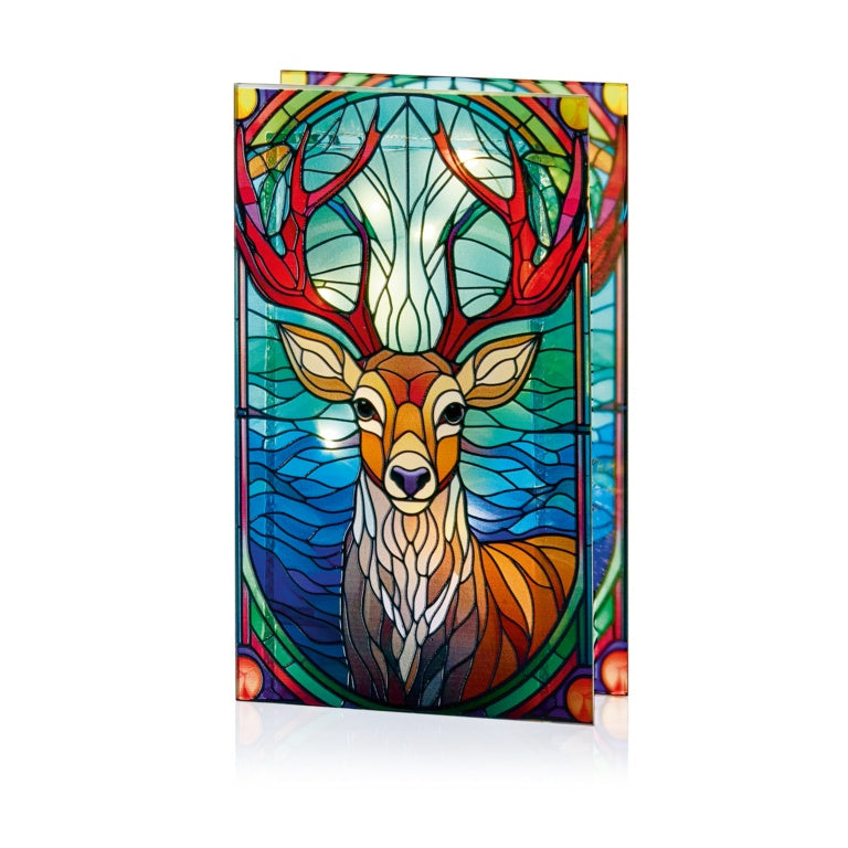Premier Battery Operated Lit Stag Glass Table Top 25 Warm White LEDs - 21 x 13cm