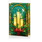 Premier Battery Operated Lit Candles & Holly Glass Table Top 50 Warm White LEDs - 21x13
