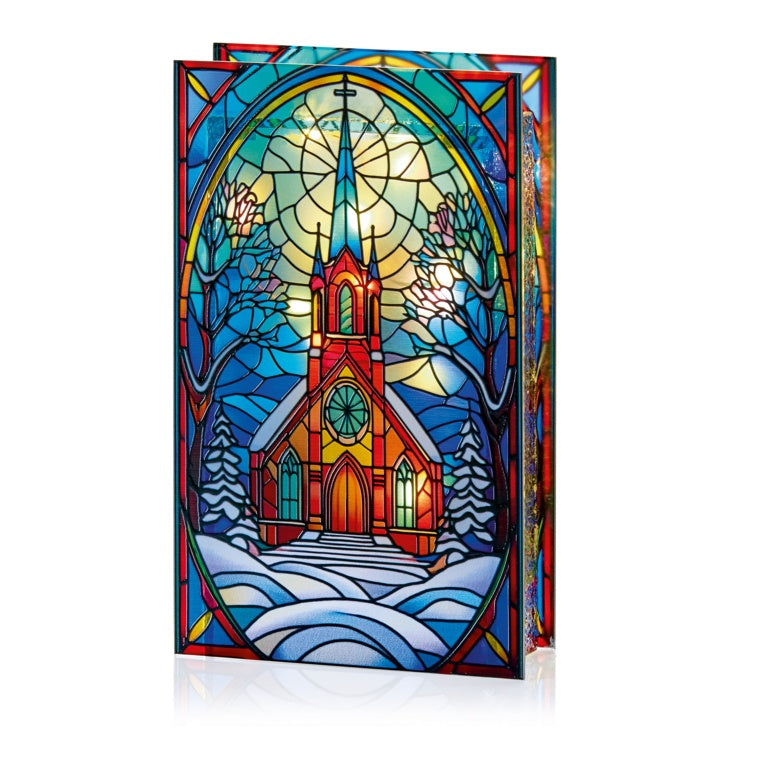 Premier Battery Operated Lit Village Church Glass Table Top 50 Warm White LEDs - 21x13