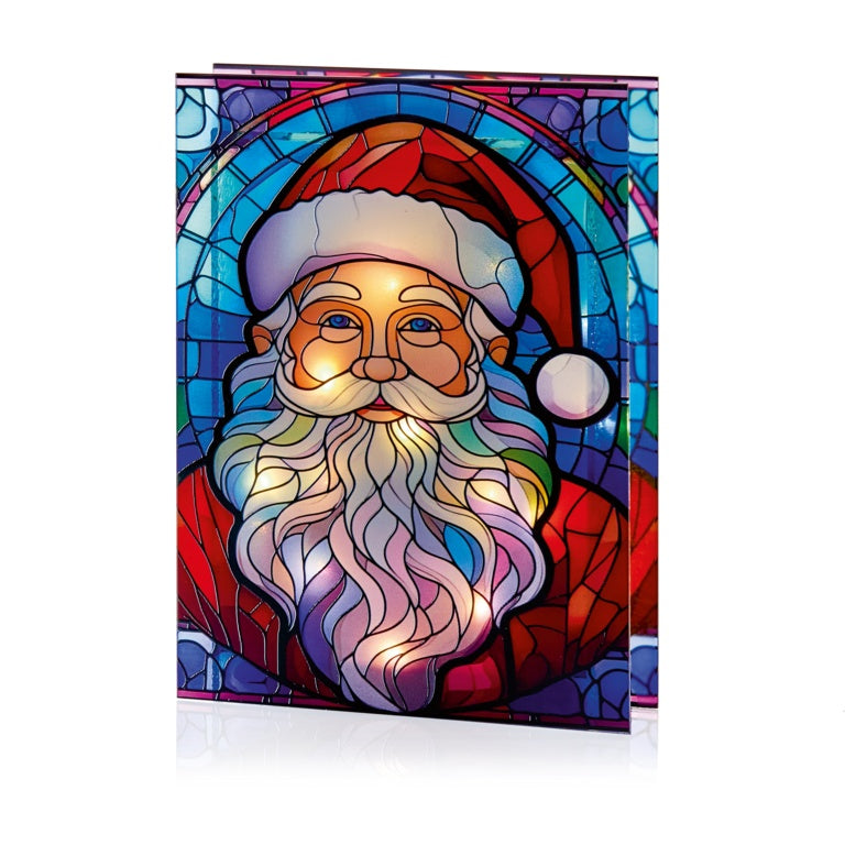 Premier Battery Operated Lit Glass Santa Table Top 50 Warm White LEDs - 21x28