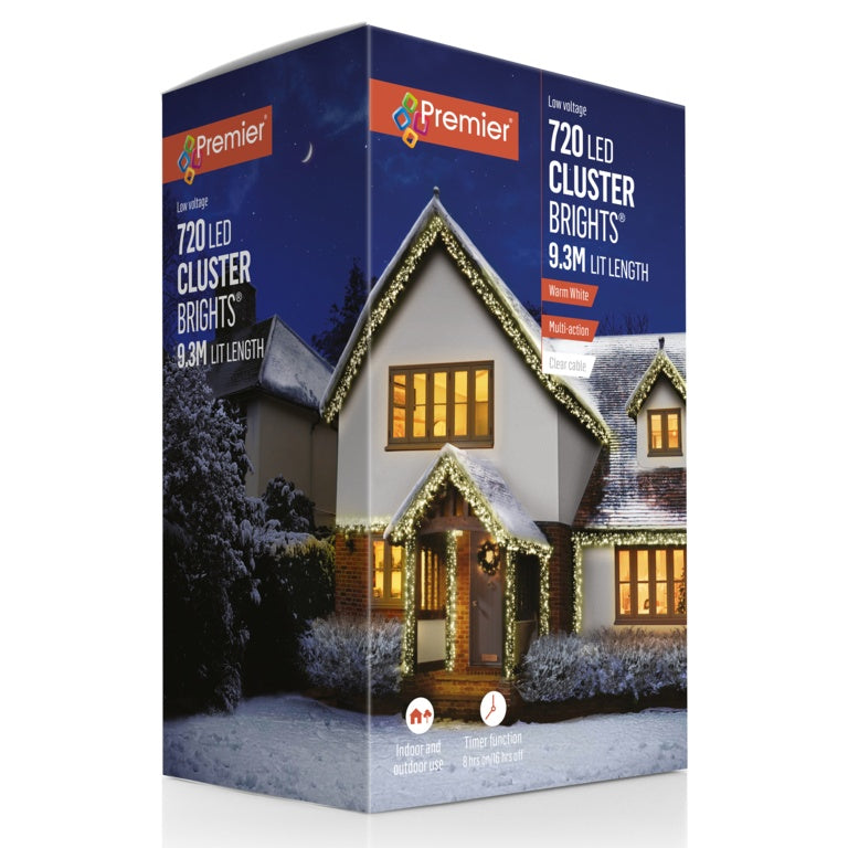 Premier 720 LED Multi Action Cluster Brights With Time - Warm White /Clear Cable
