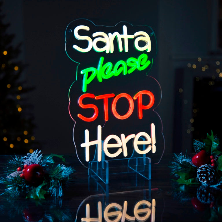 Premier Lit Santa Please Stop Here Neon Sign - 35cm