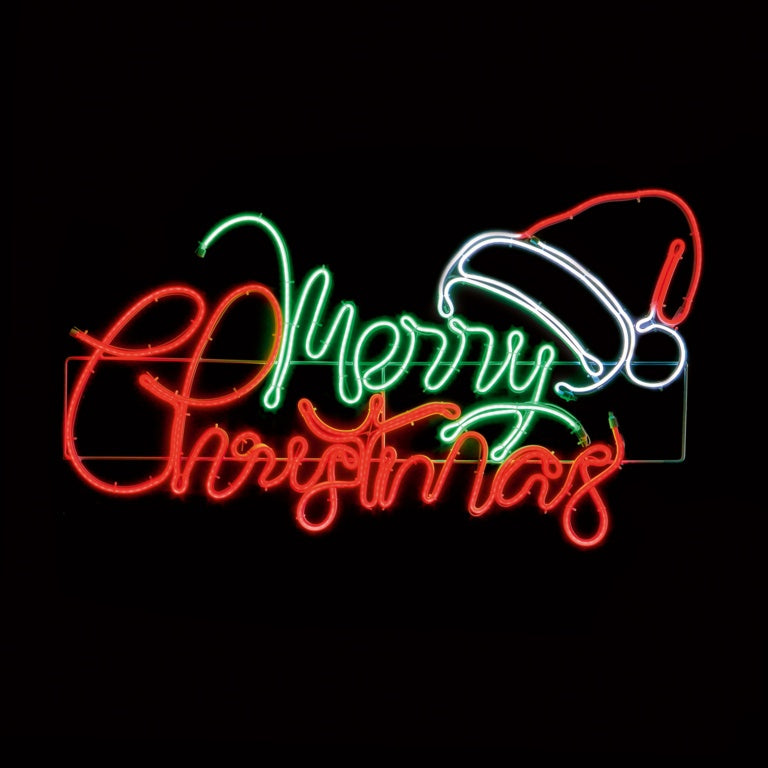 Premier Lit Neon Merry Christmas With Santa Hat - 53cm