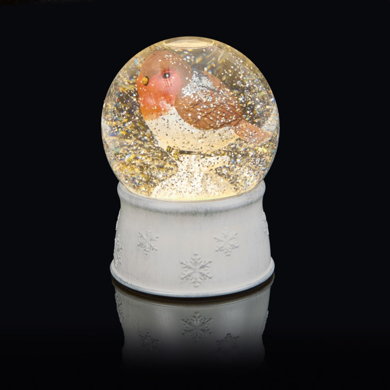 Premier Lit Water Globe With Robin - 18cm