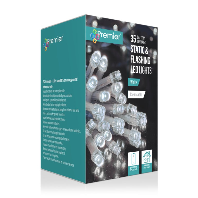 Premier 35 Static & Flashing LED Lights - White/Clear Cable