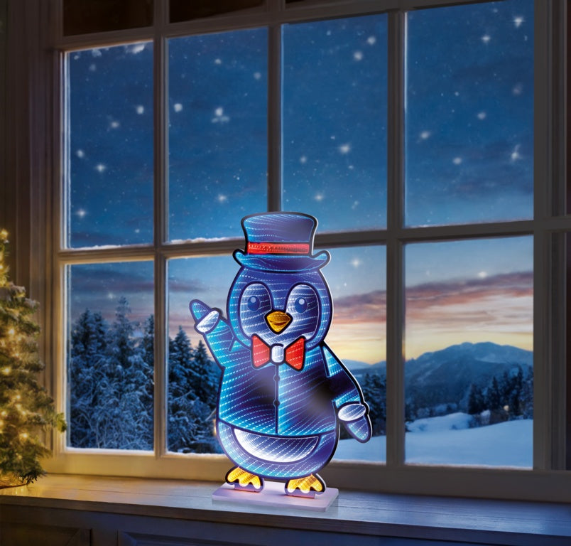 Premier Penguin With Top Hat & Bow Tie Infinity Mirror - 40cm