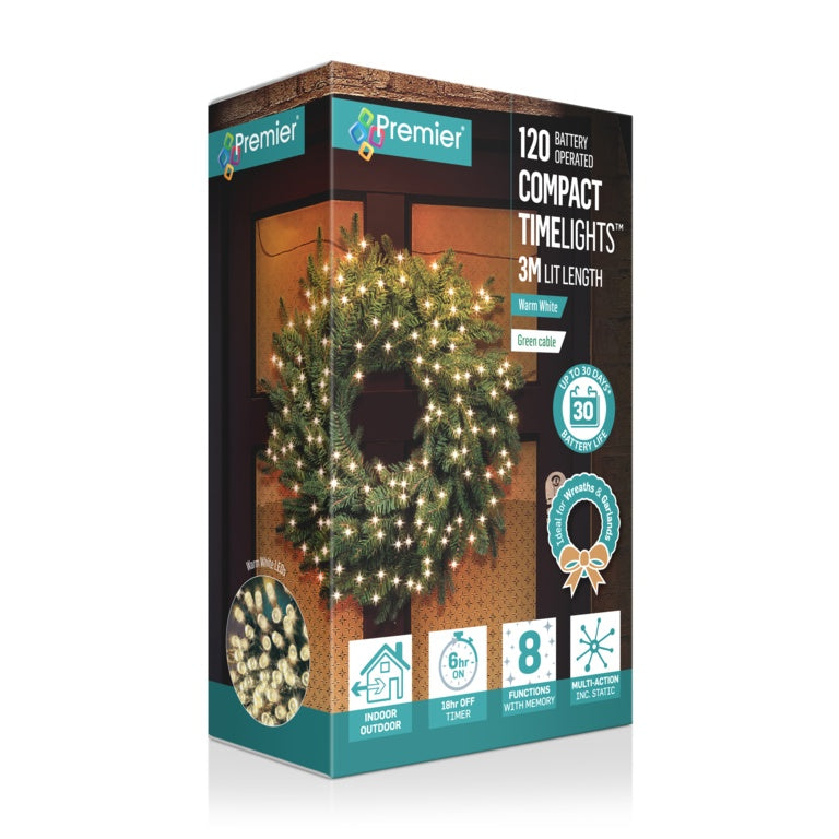 Premier 120 Multi Action Compact Timelights - Warm White/ Green Cable