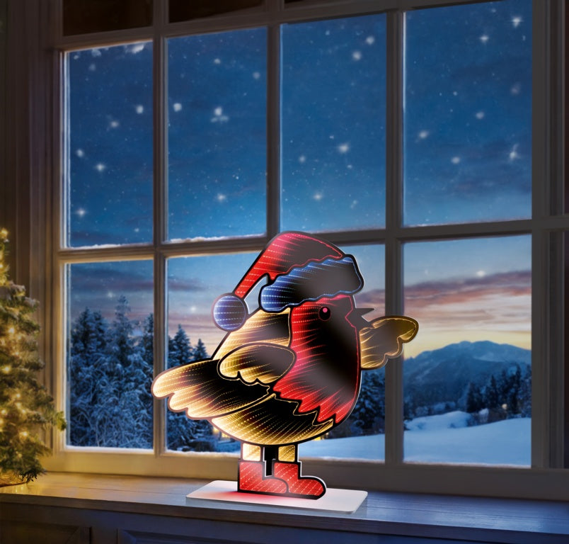 Premier Robin With Santa Hat Infinity Mirror - 40cm