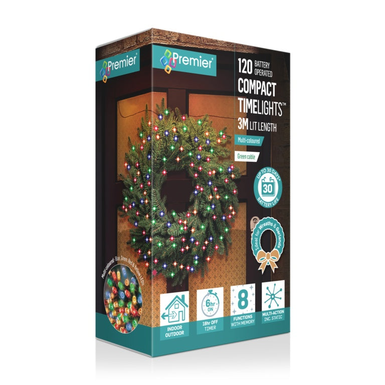 Premier 120 LED Multi Action Compact Timelight - Multi Coloured/Green Cable