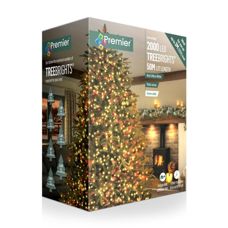 Premier 2000 LED Multi Action Treebrights - Red/Warm White - Green Cable
