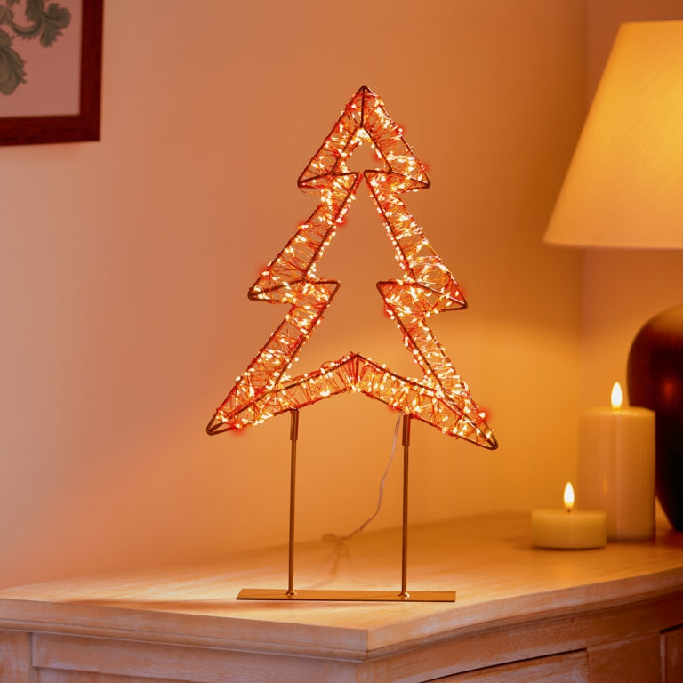 Premier Twinkling Lit Gold Table Top Tree - 45cm Red/Warm White